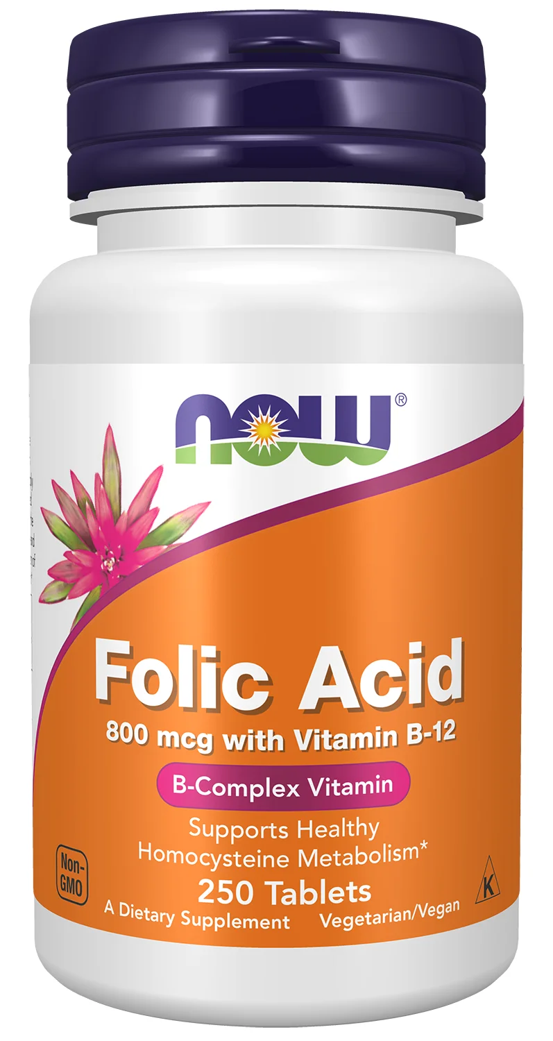 NOW Foods Folic Acid with Vitamin B12, 800mcg