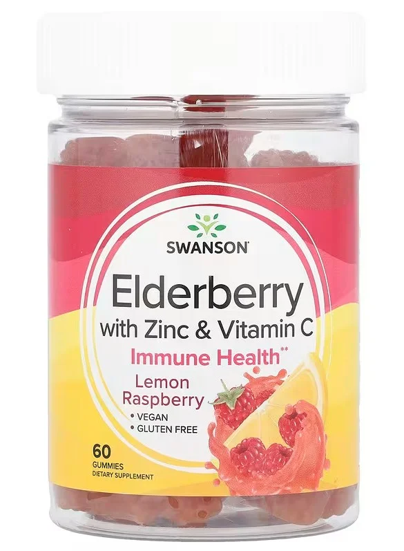 Swanson Elderberry Gummies with Zinc & Vitamin C, Lemon Raspberry